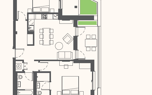 Two-bedroom apartment in Alba building, Boka Place